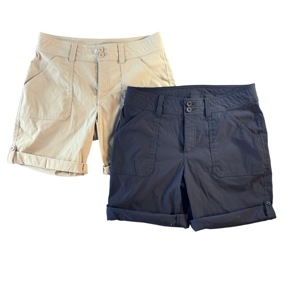 BUNDLE Lot of‎ 2 Eddie Bauer Horizon Rolled Hem Bermuda Shorts Black Tan 6